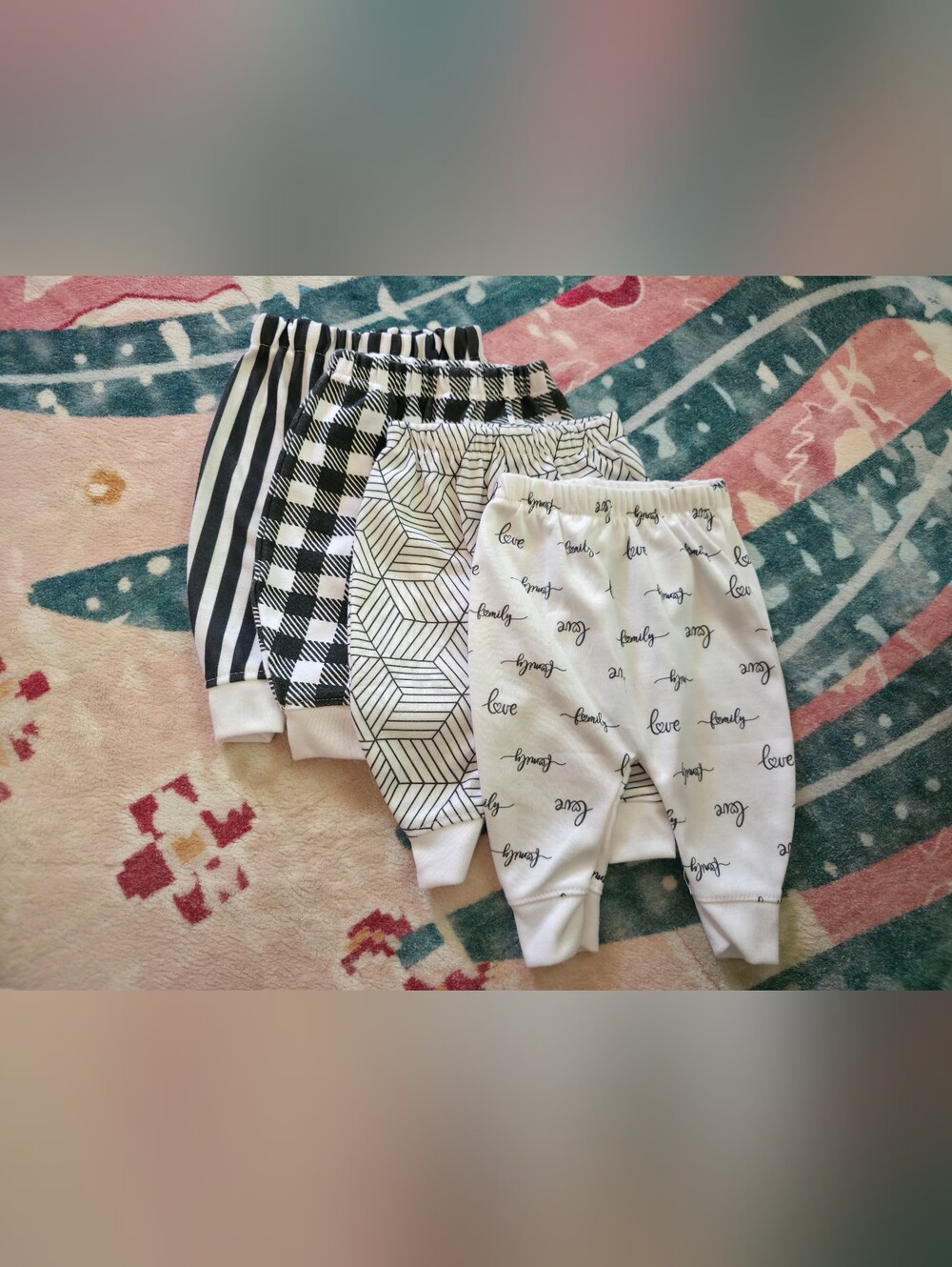 Newborn Black & White Patterned Pants - Set of 4